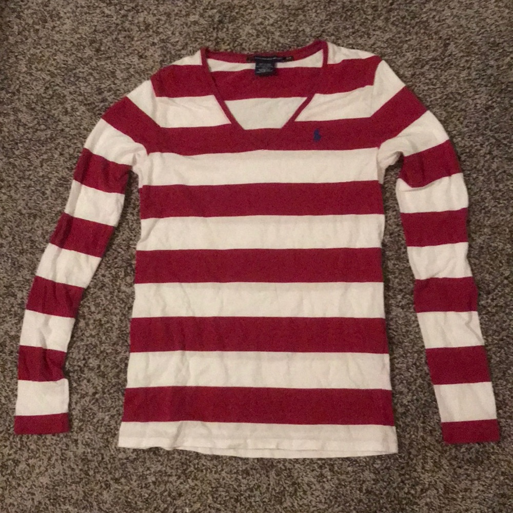 Ralph Lauren Size Small Pink White Stripe V Neck